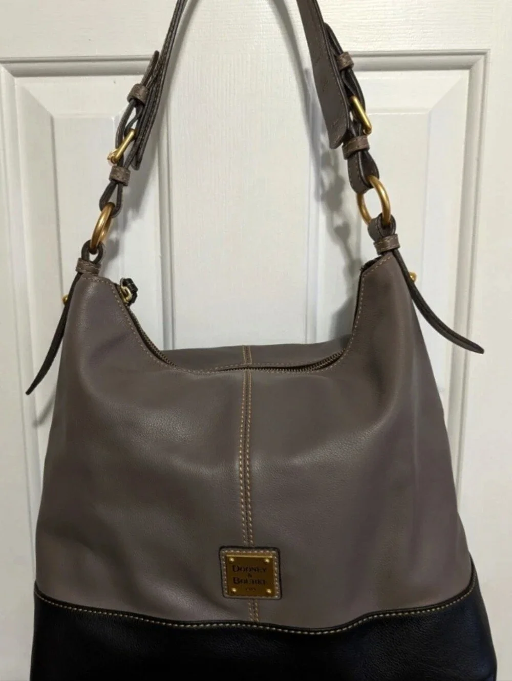 Dooney & Bourke Gray/Black Sophie Pebbled Leather Tasseled Hobo Bag w bag Charm